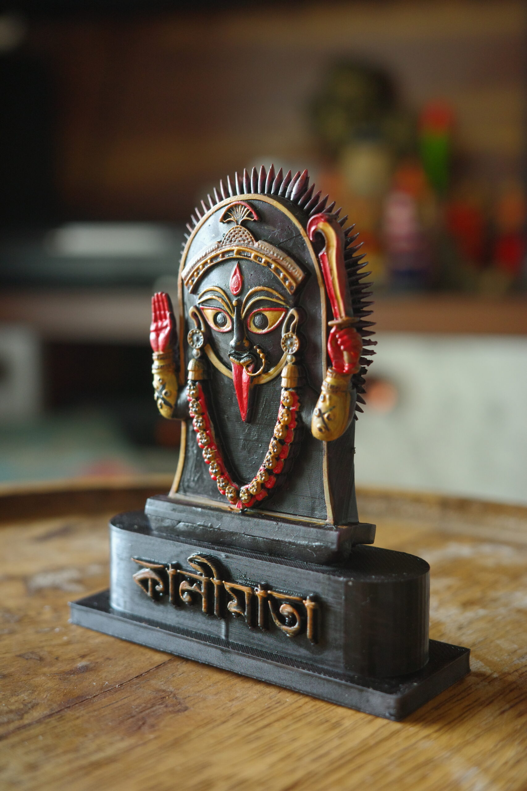 R0002047 Hand-painted Maa Kalighat Kali resin collectible miniature inspired by Kalighat art and crafted in Kolkata