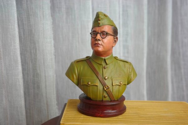 netaji 1 Netaji Subhas Chandra Bose hand-painted collectible bust in military uniform with cap and round spectacles