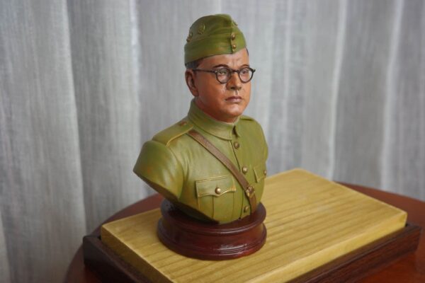 netaji 2 Netaji Subhas Chandra Bose hand-painted collectible bust in military uniform with cap and round spectacles