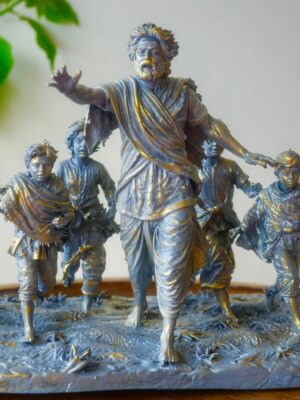 Resistance sculpture inspired by Satyajit Ray's Hirak Rajar Deshe, featuring Udayan Pandit leading the students