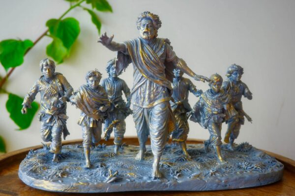 resistance Resistance sculpture inspired by Satyajit Ray's Hirak Rajar Deshe, featuring Udayan Pandit leading the students